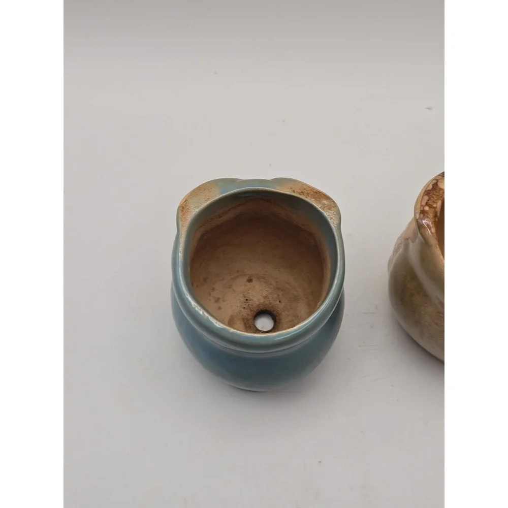 Woodland Mini Owl Planters or Match Stick Holders Tan Beige Brown  Set of 2